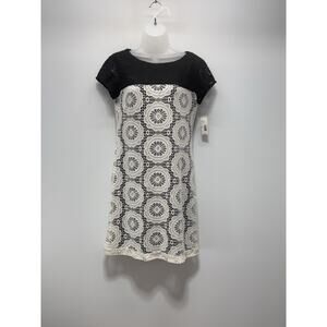 NWT Metaphor Black & White Lace Panel Lined Sheath Dress Women’s Size 8